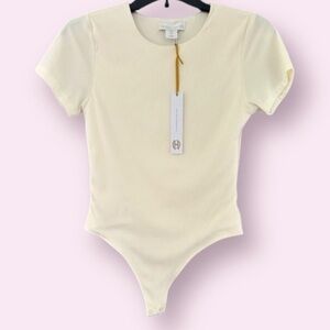 NWT HOUSE OF HARLOW 1960 Cream Off White High Neck Ribbed Bodysuit XS Revolve